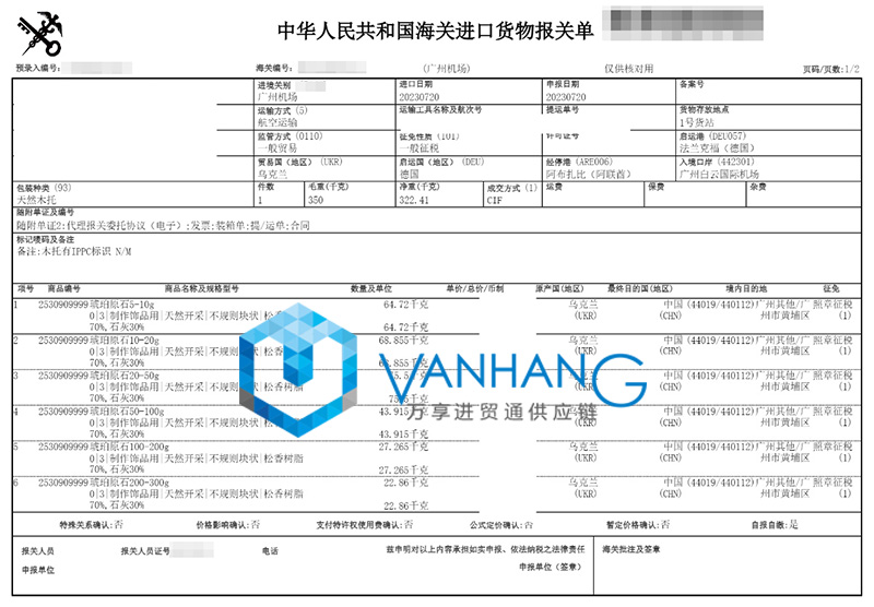 烏克蘭琥珀原石進口報關(guān)流程